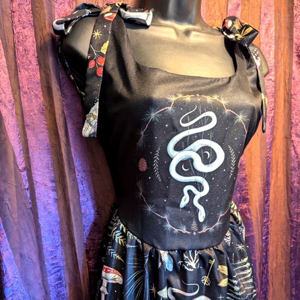 CORAMOON Snake Botanical Mushroom Witchy Fairycore Cottagecore Maxi Dress M/L